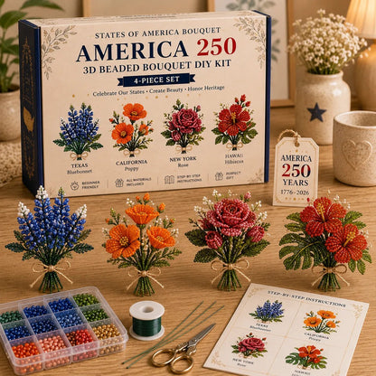 🔥LAST DAY 70% OFF-America 250 Beaded Bouquet DIY Kit – Limited Edition Patriotic Craft Collection
