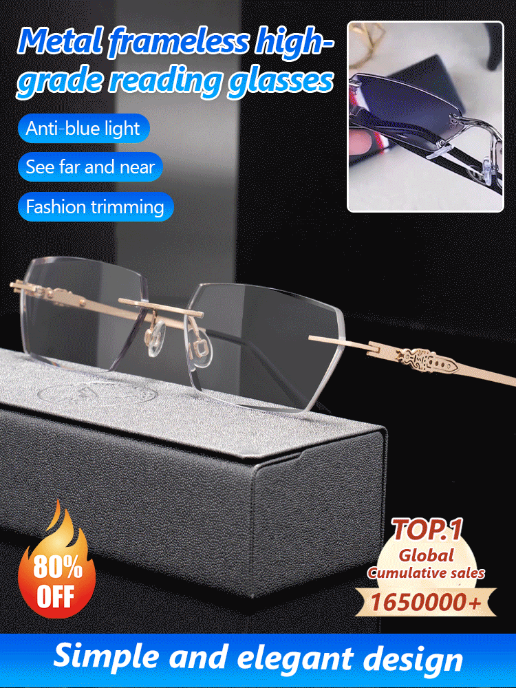 🔥Metal Frameless Highgrade Reading Glasses - Blocks Blue Light, Radiation, and ultraviolet rays, Relieves Eye Fatigue👓️