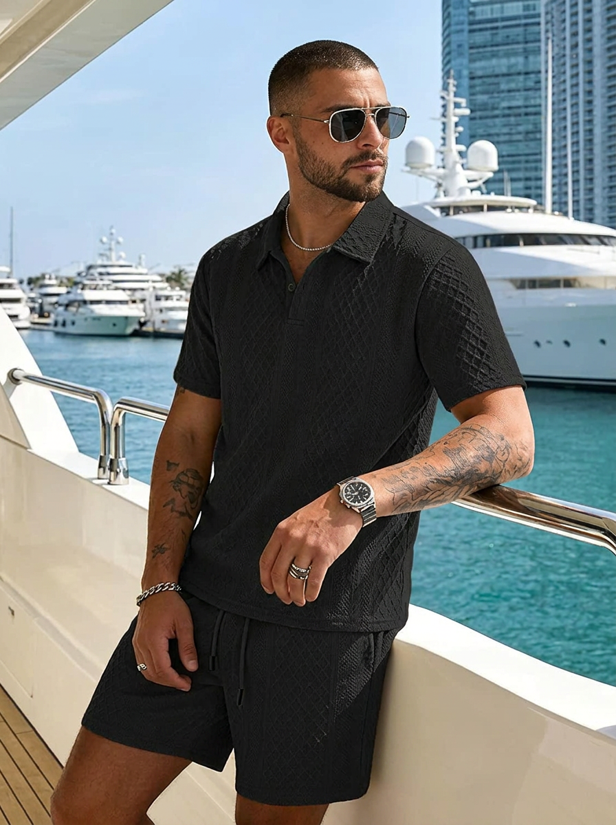 Men's 2 Pieces Outfits Casual Polo Shirt and Shorts Set Collar Athletic Jogging Summer Tracksuit