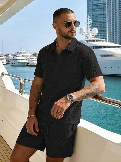 Men's 2 Pieces Outfits Casual Polo Shirt and Shorts Set Collar Athletic Jogging Summer Tracksuit