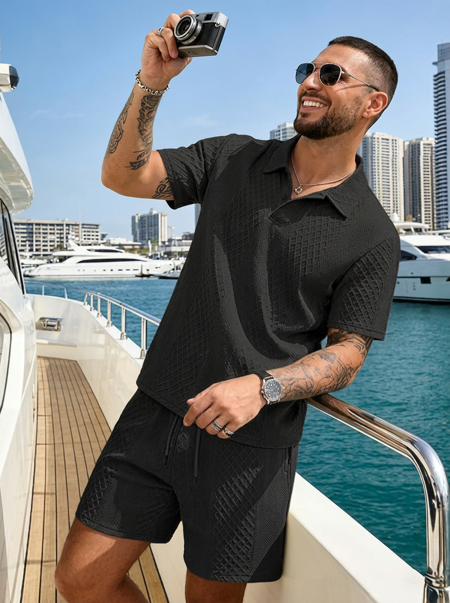 Men's 2 Pieces Outfits Casual Polo Shirt and Shorts Set Collar Athletic Jogging Summer Tracksuit